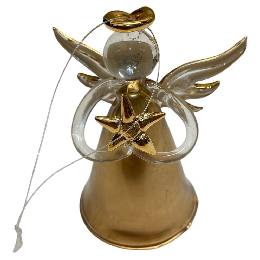 Vintage AVON 1997‎ Gilded Glass ANGEL ORNAMENT 3.5"  22K Gold in Box